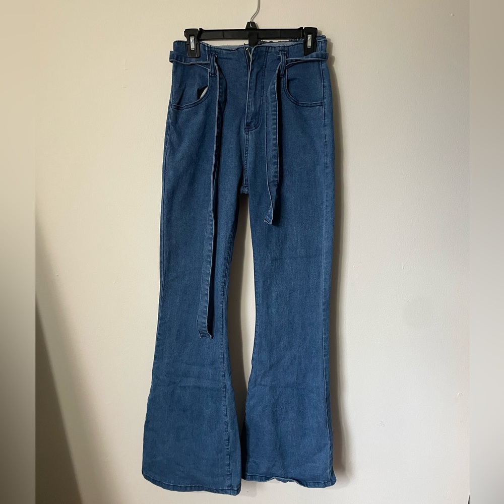 SHEIN high waist bell bottoms with belt